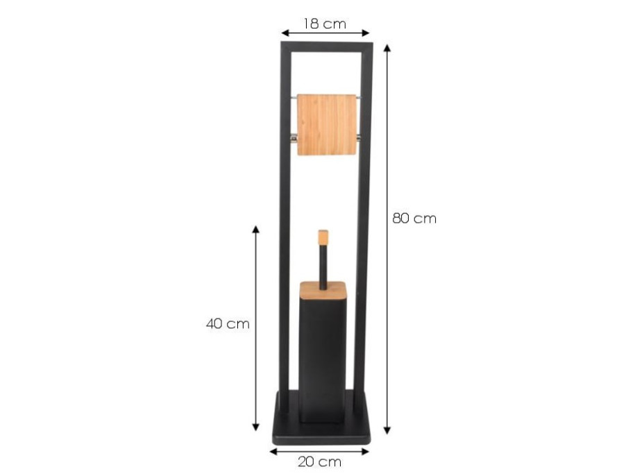 Držák toaletního papíru s WC štětkou - černý s bambusovým krytem