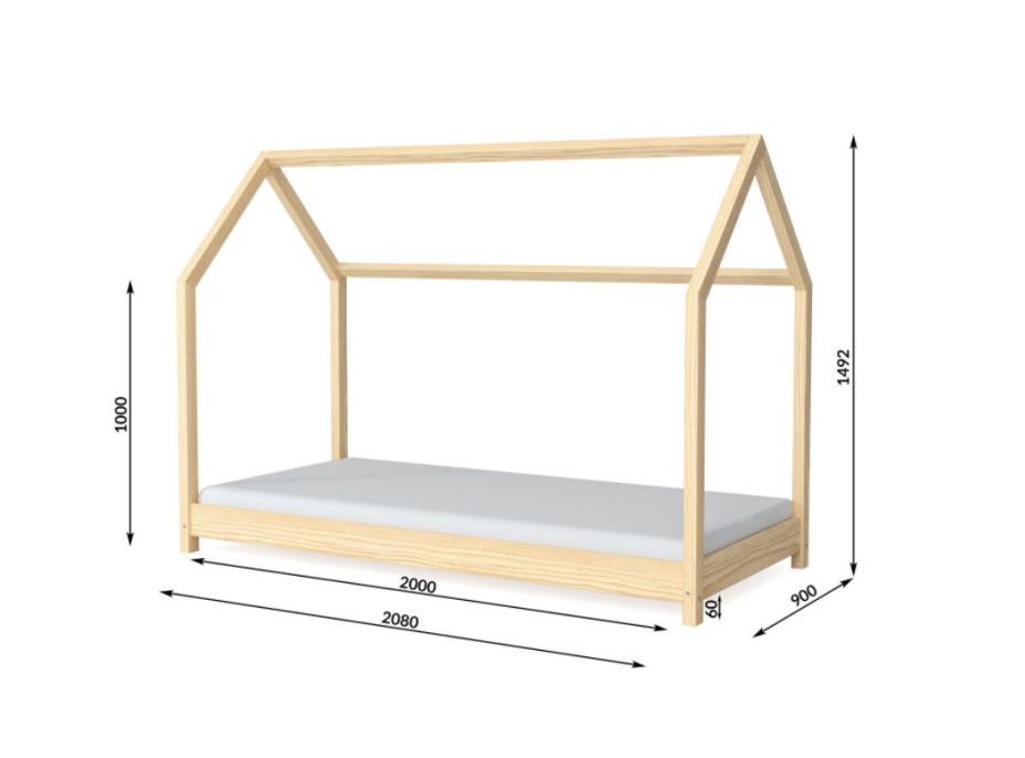 Dětská domečková postel IZABELA - přírodní 200x90 cm