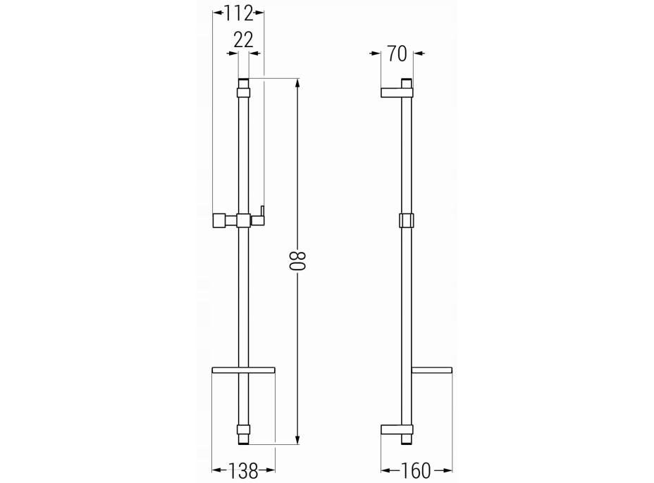 Sprchová kovová tyč s držákem na ruční sprchu a mýdlo MEXEN DQ - 80 cm - černá matná, 79381-70