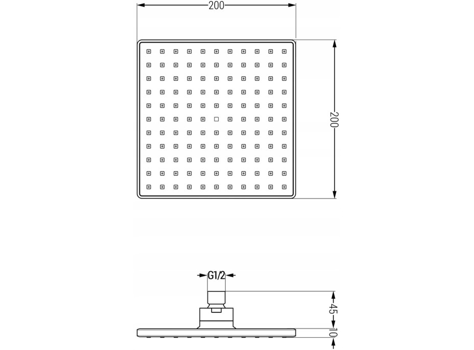Sprchová dešťová hlavice MEXEN D-45 - 20x20 cm - černá matná, 79745-70