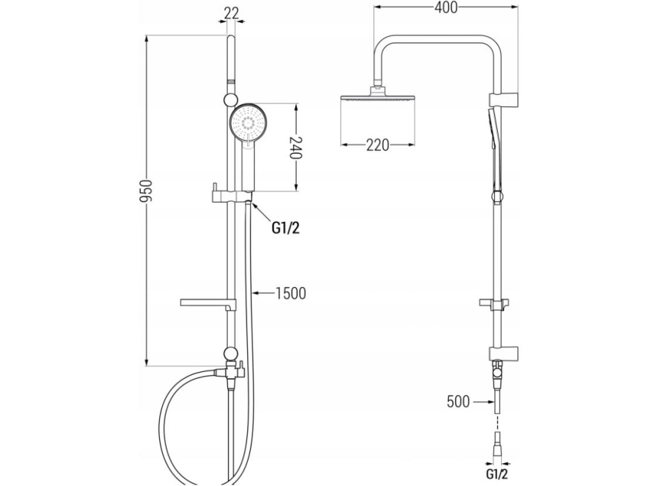 Sestava: Termostatická baterie CUBE + sprchová hlavice PG7 20OX