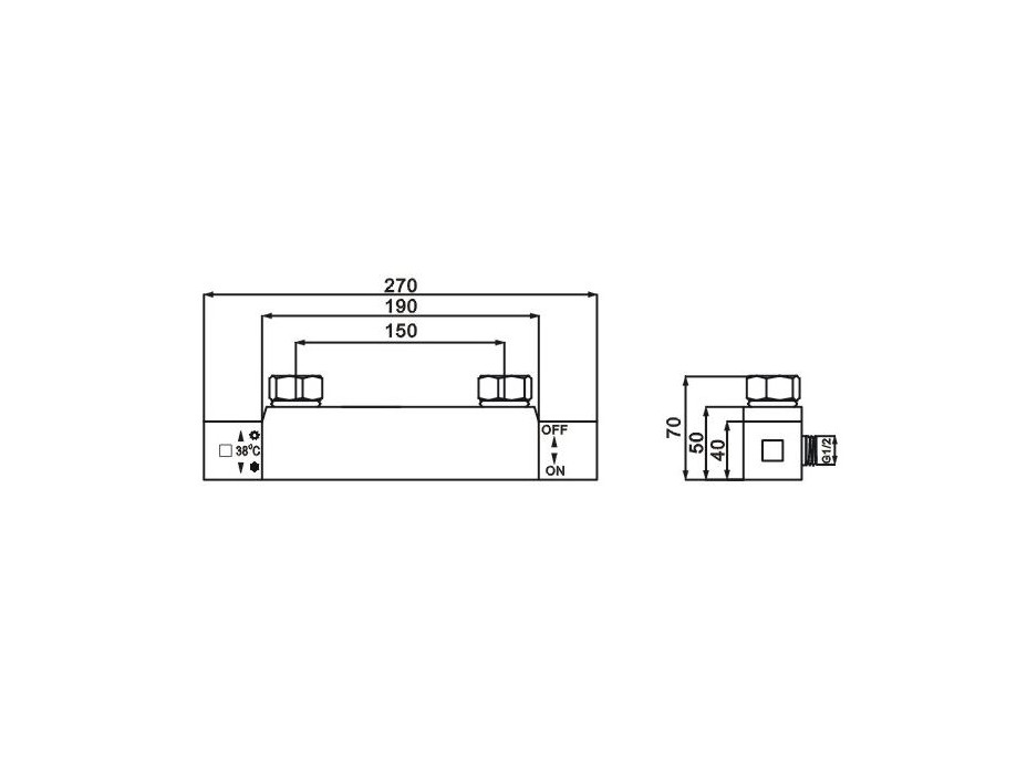 Sestava: Termostatická baterie CUBE + sprchová hlavice PG7 20OX