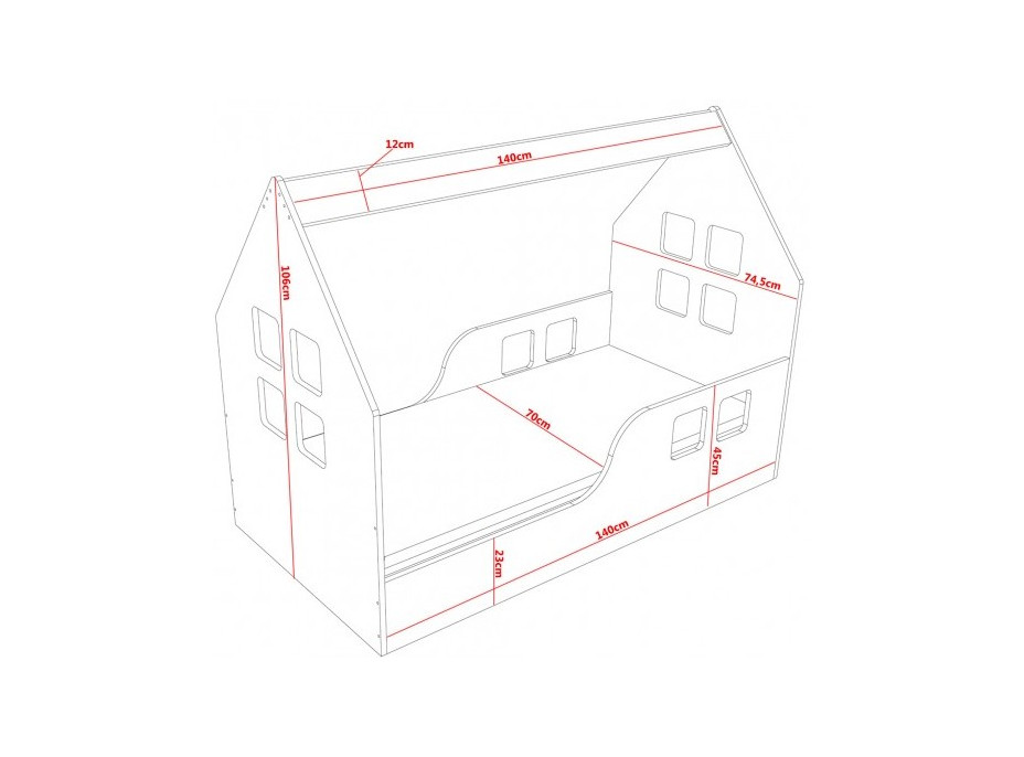 Dětská domečková postel HAPPY HOUSE - Okno 1 - 140x70 cm (12 barev) + matrace ZDARMA