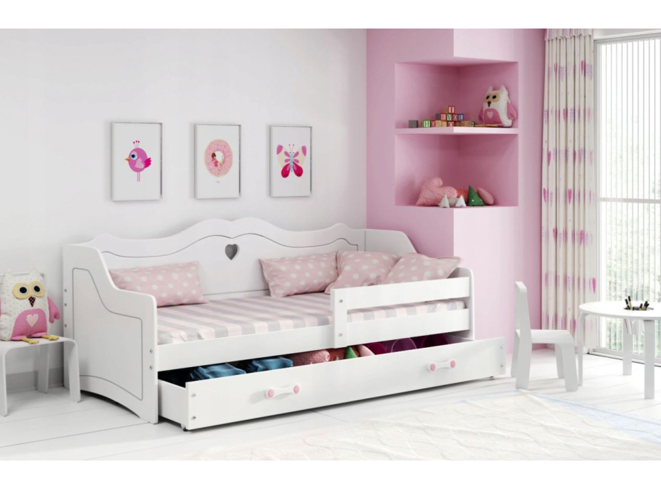 Dětská srdíčková postel JULIETA se šuplíkem 160x80 cm - bílá
