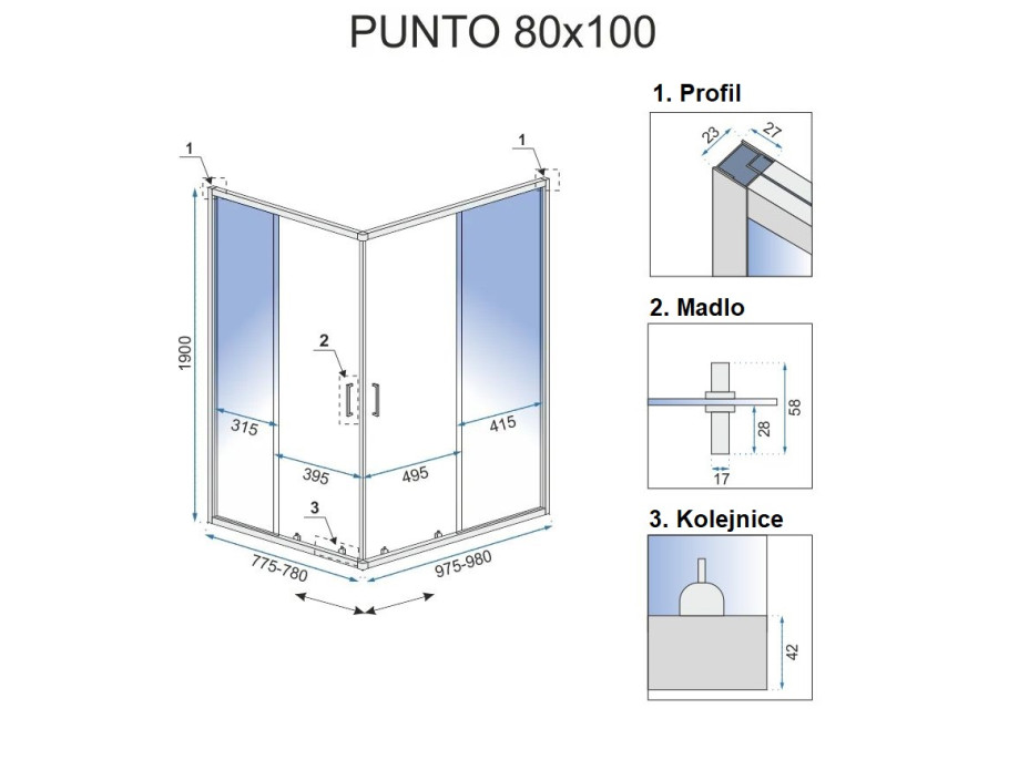 Sprchový kout MAXMAX Rea PUNTO 100x80 cm