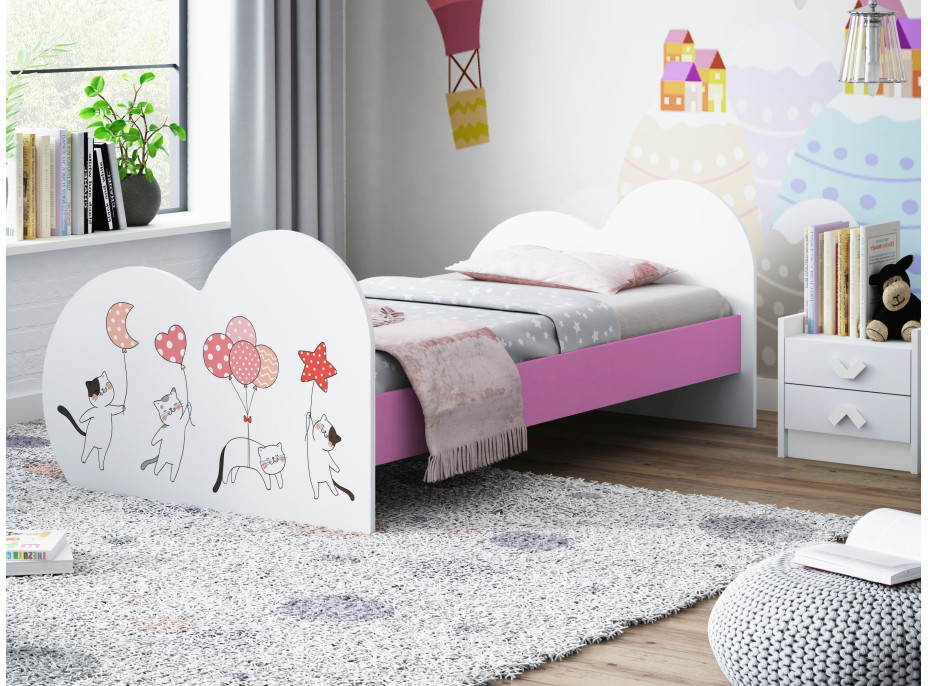 Dětská postel ZAMILOVANÉ KOČIČKY 180x90 cm (11 barev) + matrace ZDARMA