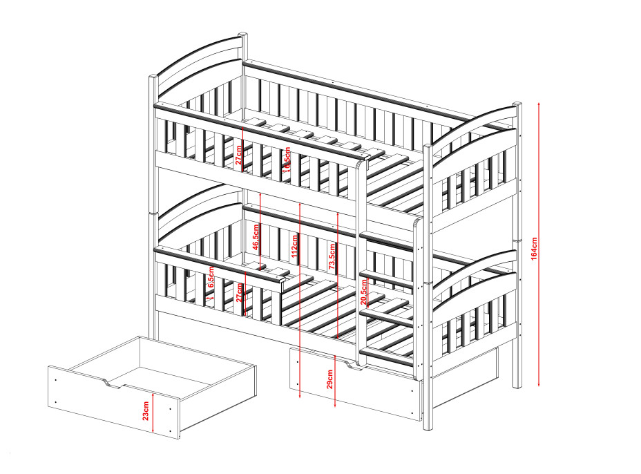 Dětská patrová postel z masivu borovice HENRY se šuplíky 200x90 cm - přírodní