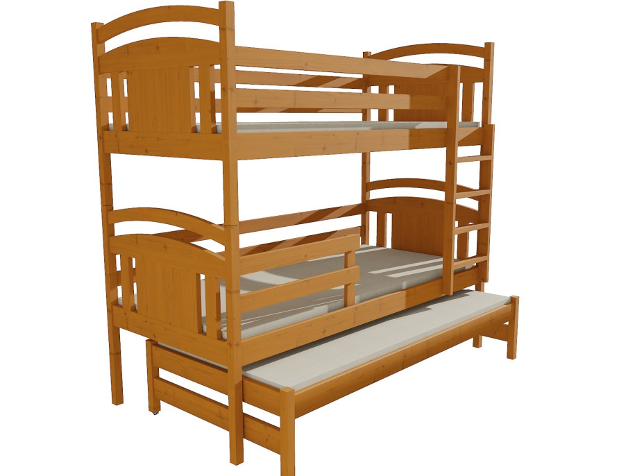 Dětská patrová postel s přistýlkou z MASIVU 200x80cm SE ŠUPLÍKY - PPV006