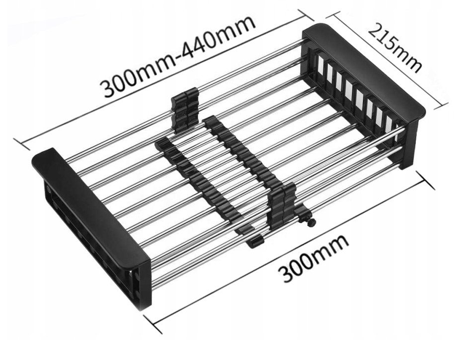 Odkapávací teleskopický koš na dřez MEXEN 30-44 x 21,5 cm - černý, 660730-70