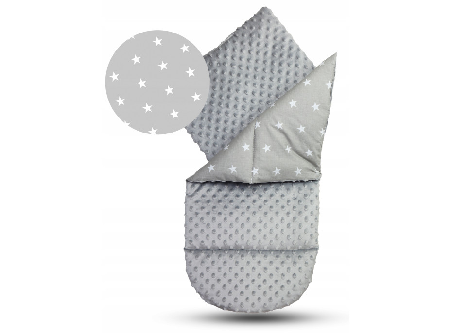 Oboustranné hnízdečko (kokon) pro miminko - BABYMAM PREMIUM set 7v1 - Malé bílé hvězdičky s šedou minky