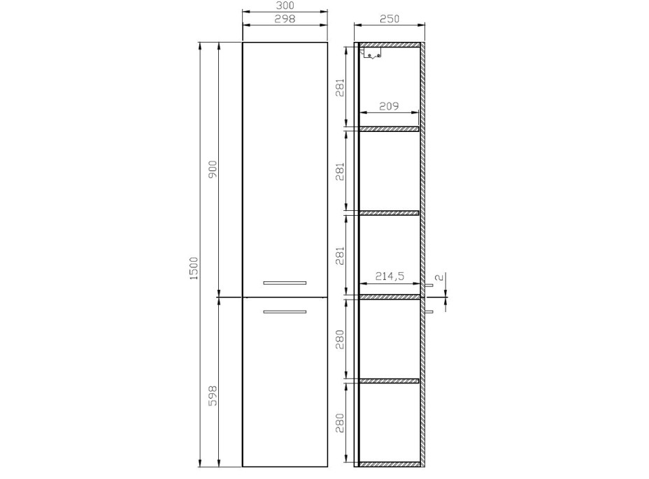 Koupelnová vysoká skříňka CERSANIT - SLOUPEK LARA - OŘECH 150X30 (S926-008-DSM)