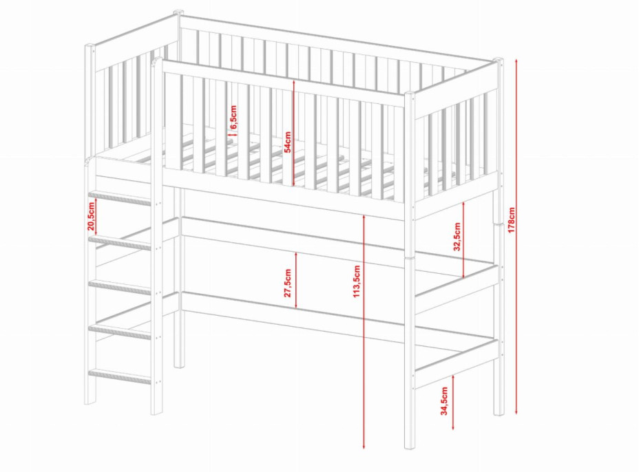 Dětská vyvýšená postel z masivu borovice LUBOR - 200x90 cm - přírodní