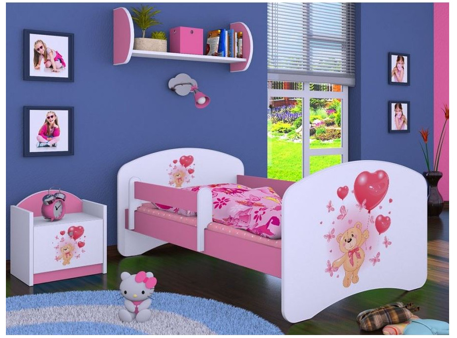Dětská postel bez šuplíku 180x90cm MEDVÍDEK S BALONKY - růžová