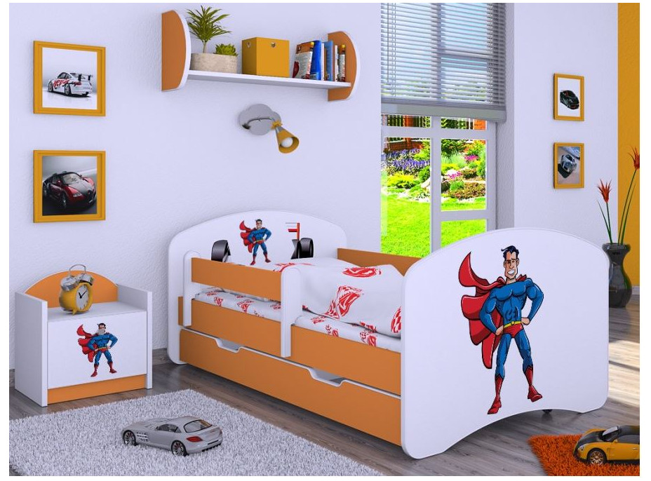 Dětská postel se šuplíkem 160x80cm SUPERMAN - oranžová