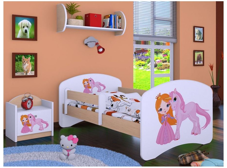 Dětská postel bez šuplíku 180x90cm PRINCEZNA A JEDNOROŽEC - světlá hruška