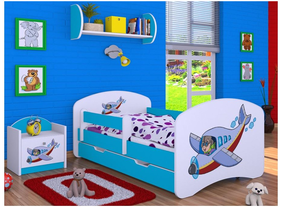 Dětská postel se šuplíkem 160x80cm LETADLO - modrá