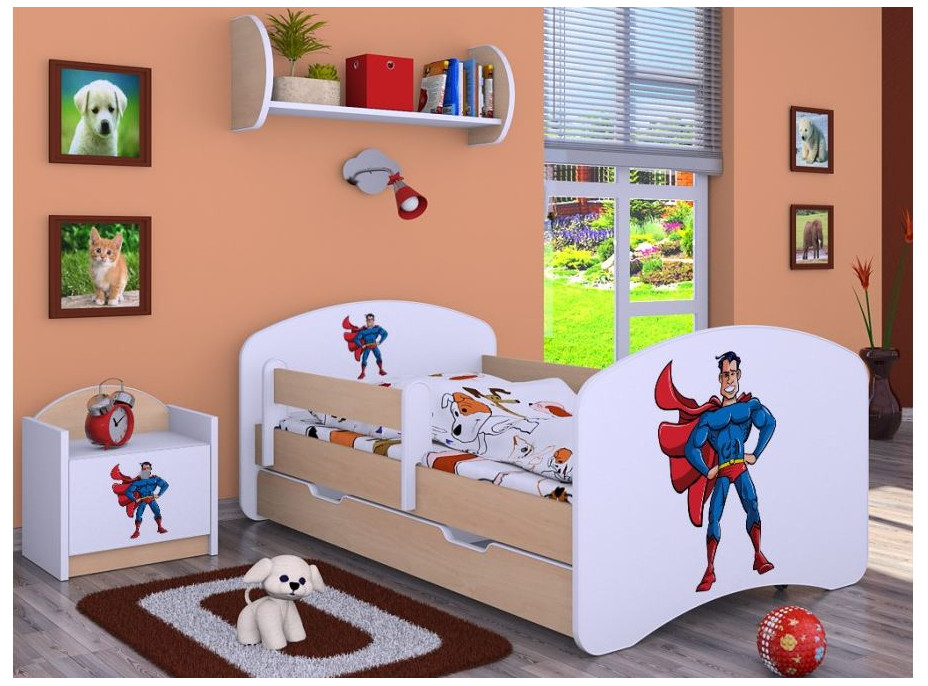 Dětská postel se šuplíkem 160x80cm SUPERMAN - světlá hruška