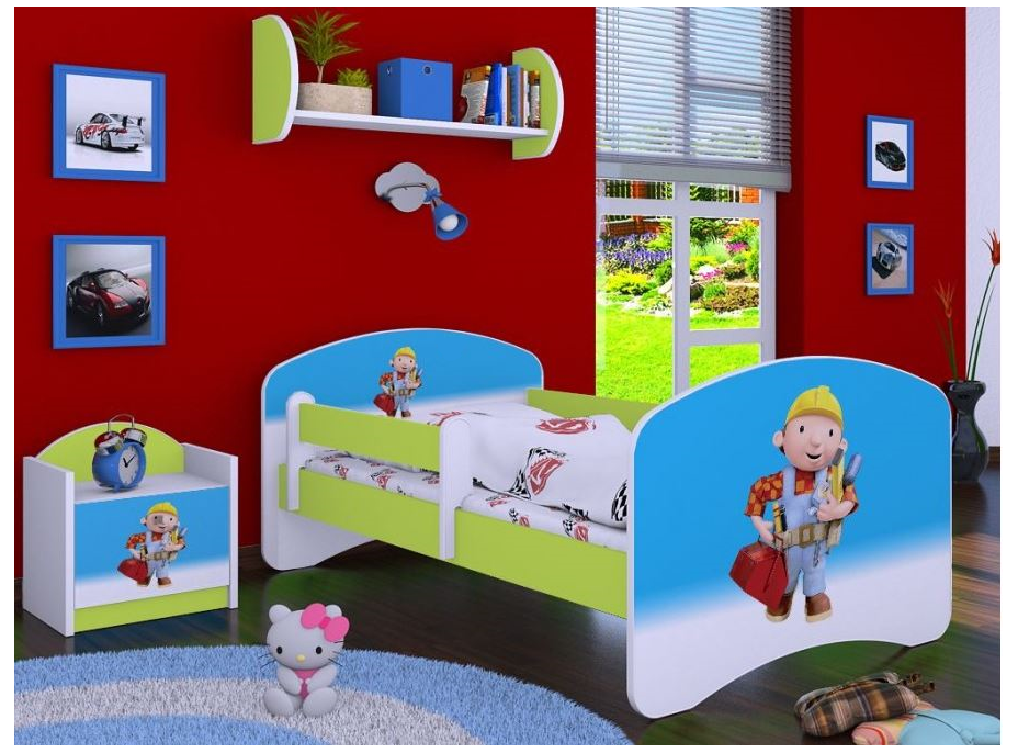 Dětská postel bez šuplíku 180x90cm BOŘEK STAVITEL - zelená