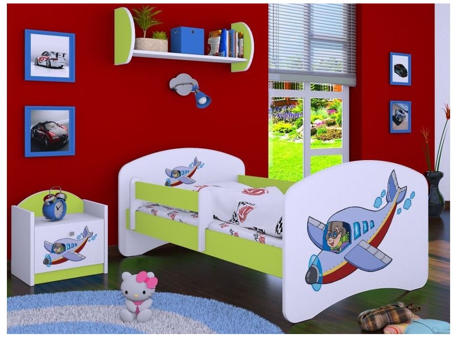 Dětská postel bez šuplíku 180x90cm LETADLO - zelená