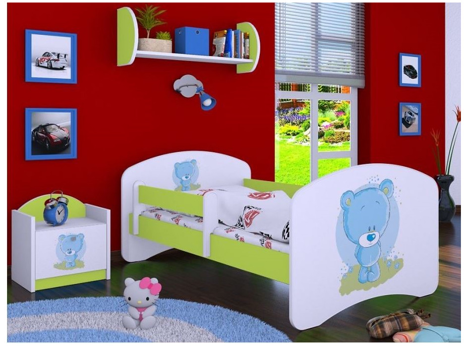 Dětská postel bez šuplíku 180x90cm MODRÝ MEDVÍDEK - zelená