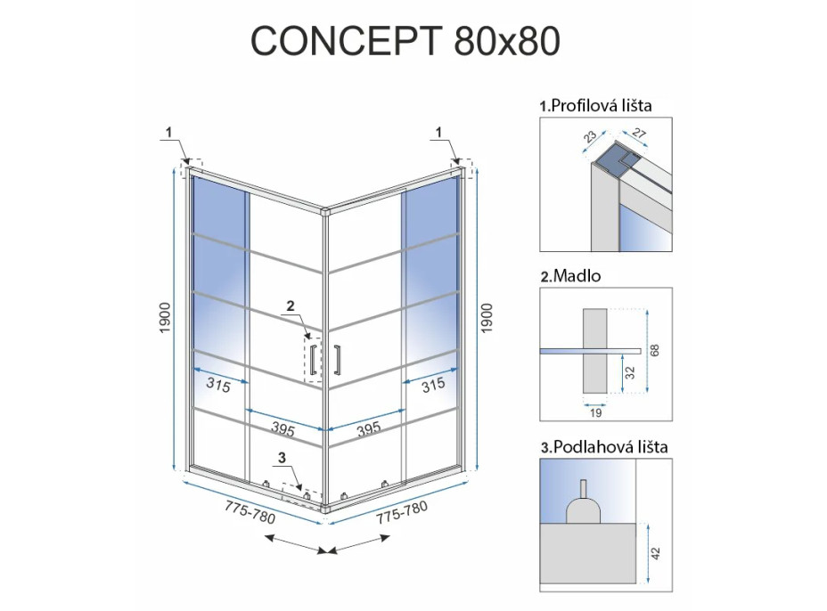 Sprchový kout MAXMAX Rea CONCEPT 80x80 cm s mřížkou - černý