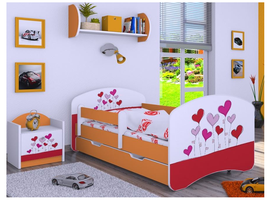 Dětská postel se šuplíkem 180x90cm LOVE - oranžová