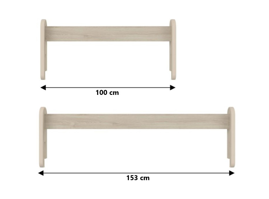 Odnímatelná zábrana k dětské posteli MAX - 1x dlouhá + 1x krátká - světlý dub - 153 cm