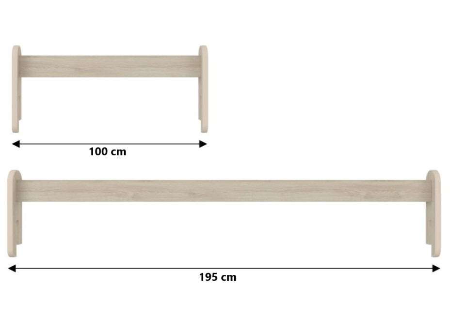 Odnímatelná zábrana k dětské posteli MAX - 1x dlouhá + 1x krátká - světlý dub - 195 cm