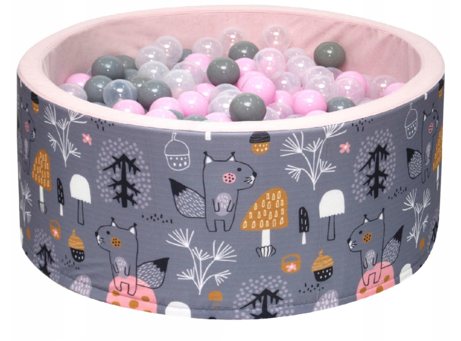 Dětský molitanový bazének VEVERKA + 200 kuliček - šedý/růžový