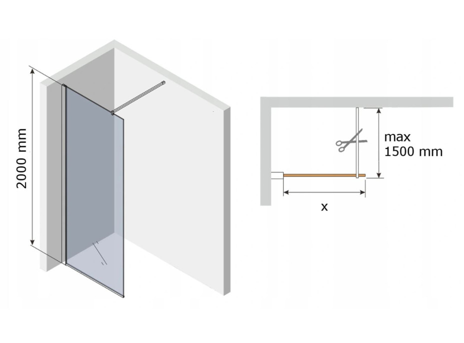 Variabilní sprchová zástěna MEXEN KIOTO 50x200 cm, 8 mm - čiré sklo