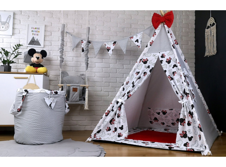 Dětský stan TEEPEE (TÝPÍ) EXCLUSIVE s doplňky - MYŠKA MINNIE - červený