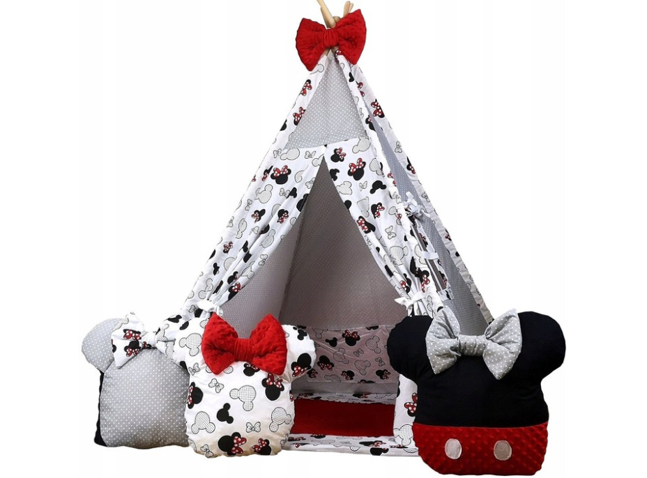 Dětský stan TEEPEE (TÝPÍ) EXCLUSIVE s doplňky - MYŠKA MINNIE - červený