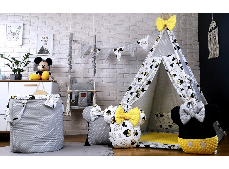 Dětský stan TEEPEE (TÝPÍ) EXCLUSIVE s doplňky - MYŠKA MINNIE - žlutý