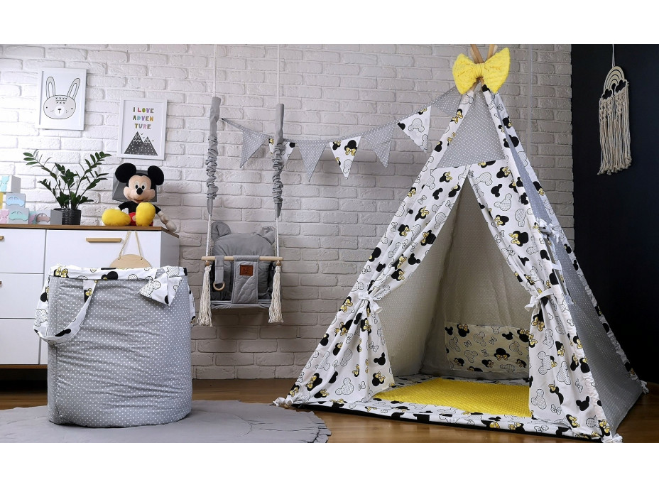 Dětský stan TEEPEE (TÝPÍ) EXCLUSIVE s doplňky - MYŠKA MINNIE - žlutý