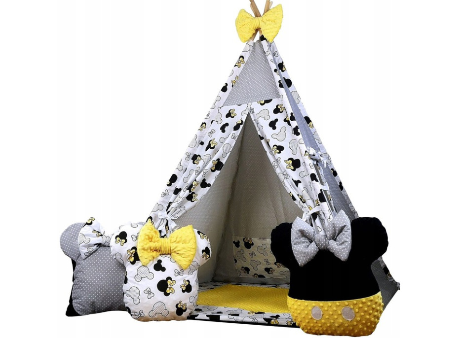 Dětský stan TEEPEE (TÝPÍ) EXCLUSIVE s doplňky - MYŠKA MINNIE - žlutý