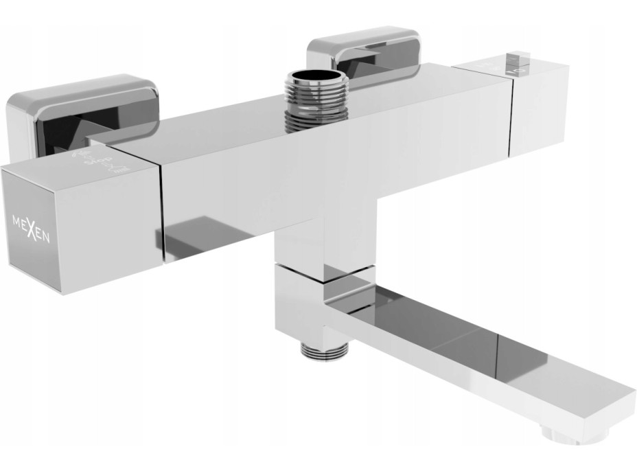 Vanová termostatická baterie MEXEN CUBE s připojením na sprchovou tyč - chromová, 77910-00