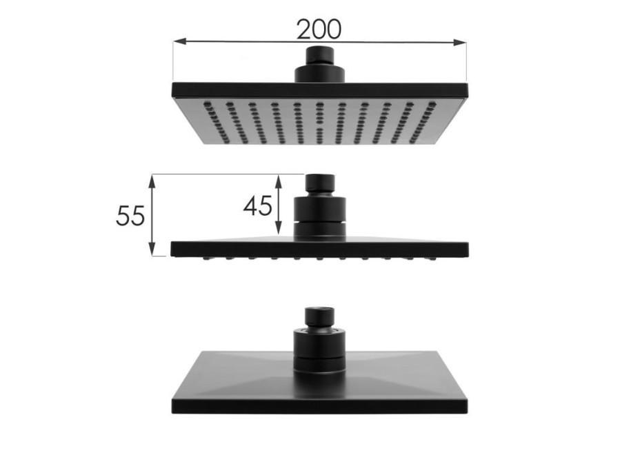 Sprchová souprava FLOW - černá - hlavice 20x20 cm