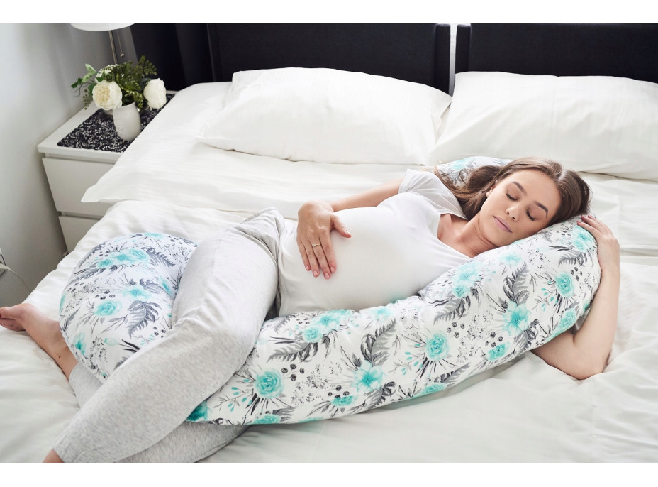 Těhotenský a kojicí polštář BABYMAM PREMIUM 300 cm 3v1 - Květy v zahradě mátové