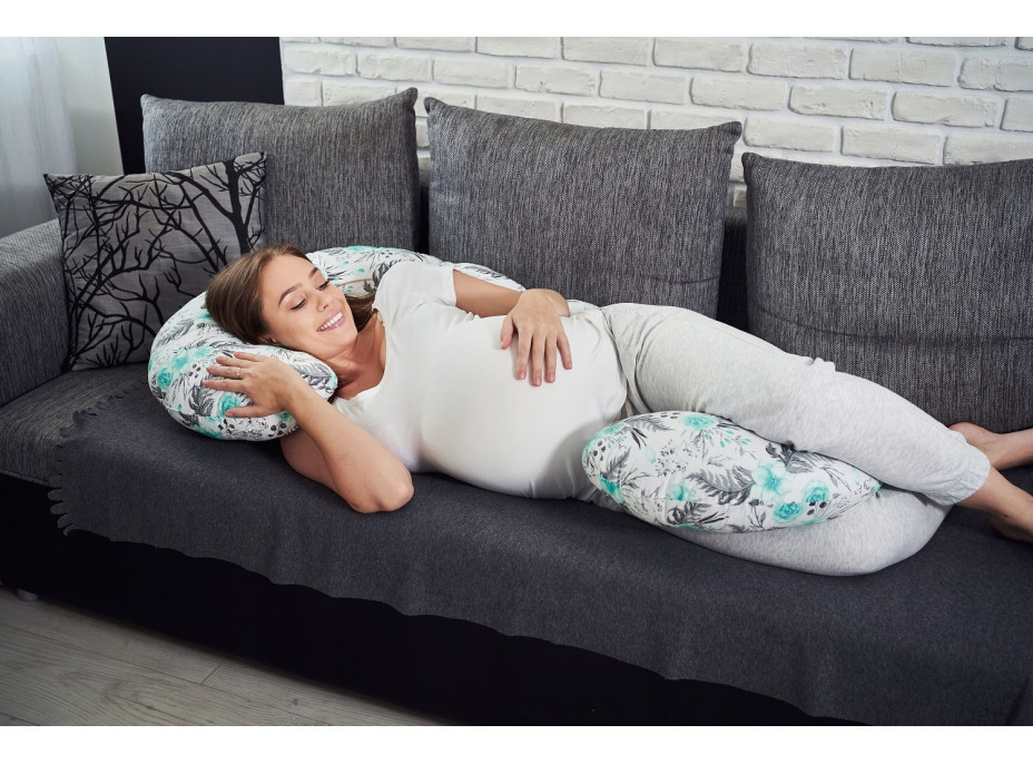 Těhotenský a kojicí polštář BABYMAM PREMIUM 300 cm 3v1 - Květy v zahradě mátové