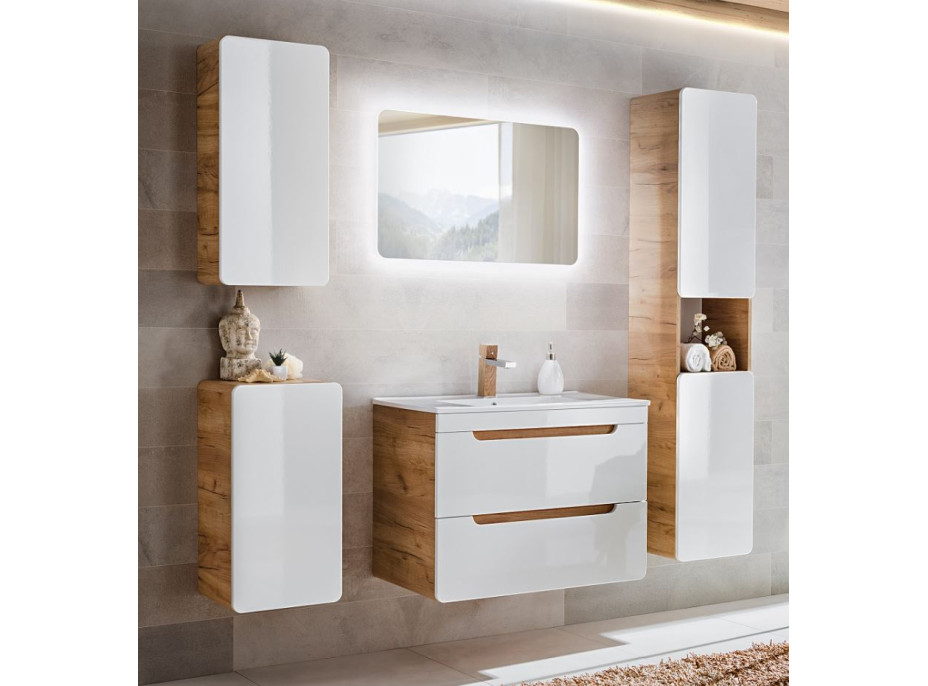 Sestava koupelnového nábytku BÁRA 80 cm s nástěnným zrcadlem vč. zápustného keramického umyvadla