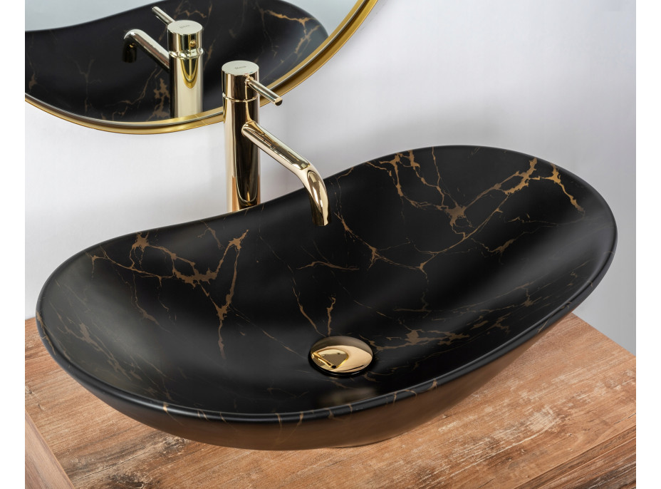 Keramické umyvadlo MAXMAX Rea ROYAL MARBLE - černé - imitace kamene