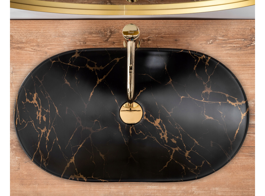 Keramické umyvadlo MAXMAX Rea ROYAL MARBLE - černé - imitace kamene