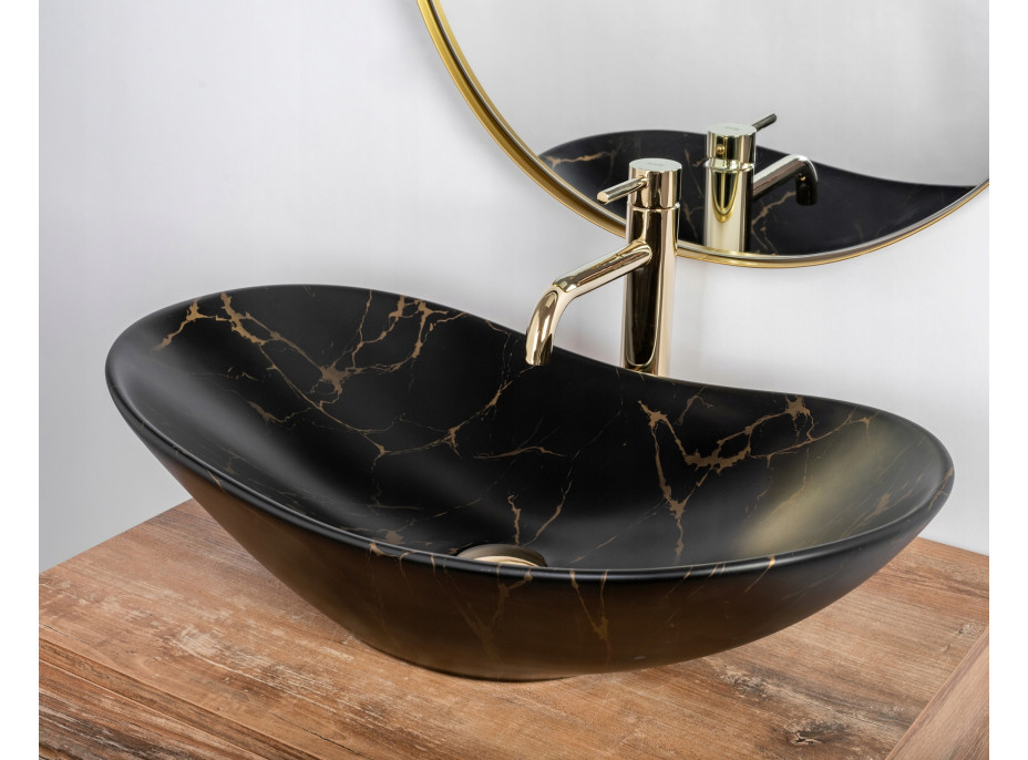 Keramické umyvadlo MAXMAX Rea ROYAL MARBLE - černé - imitace kamene