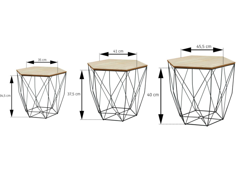 Sada 3 proutěných konferenčních stolků HEXA s víkem