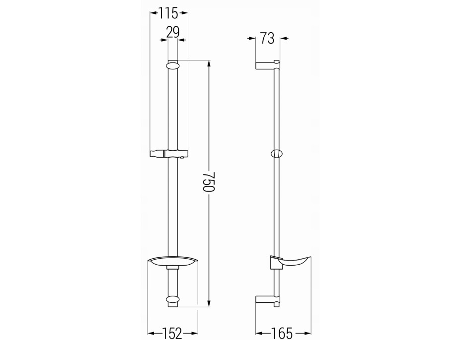 Sprchová kovová tyč s držákem na ruční sprchu a mýdlo MEXEN DB - 75 cm - černá matná, 79384-70