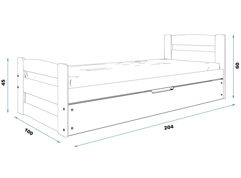 Dětská postel ERNIE s úložným prostorem 200x90 cm - přírodní borovice