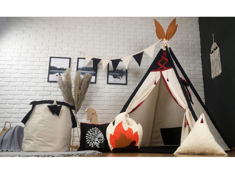 Dětský stan TEEPEE (TÝPÍ) INDIÁN s doplňky - béžový