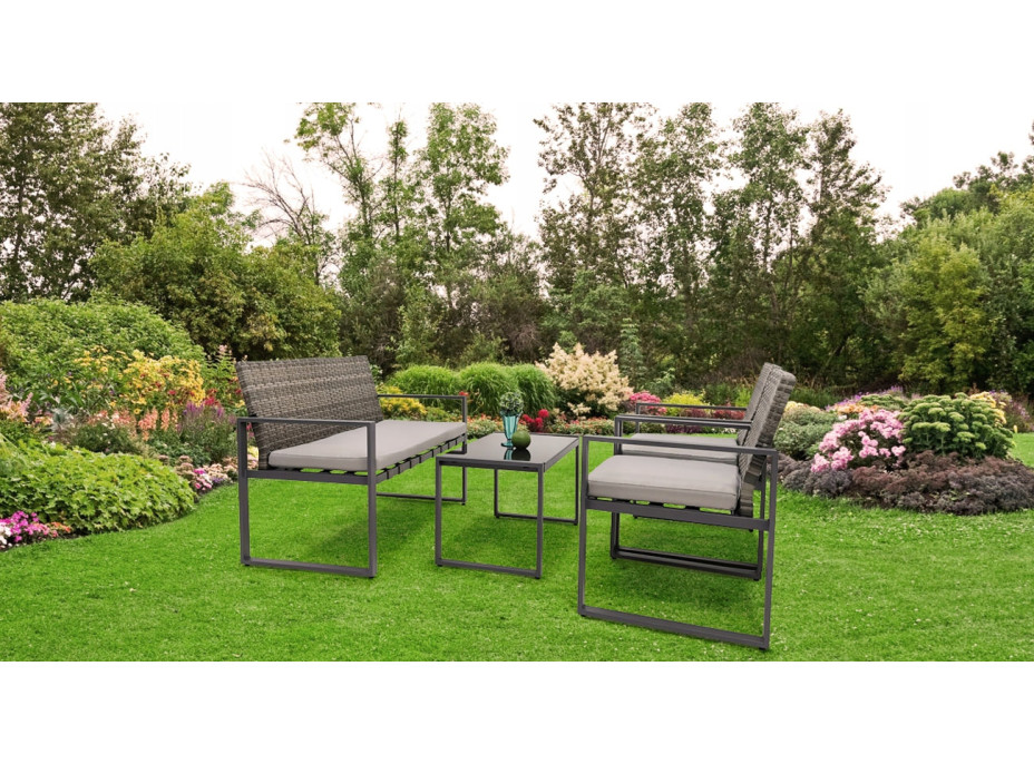 Zahradní ratanový nábytek ASPEN (lavička + 2 křesla + stůl) - šedý