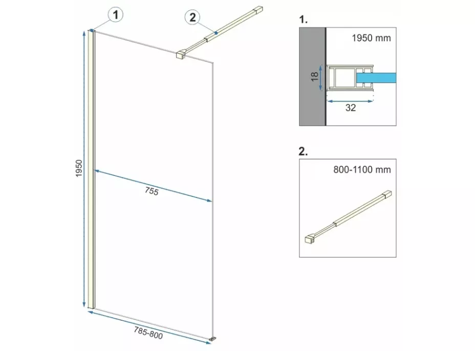 Koupelnová pevná zástěna MAXMAX Rea AERO 80 cm - černá matná - čiré sklo