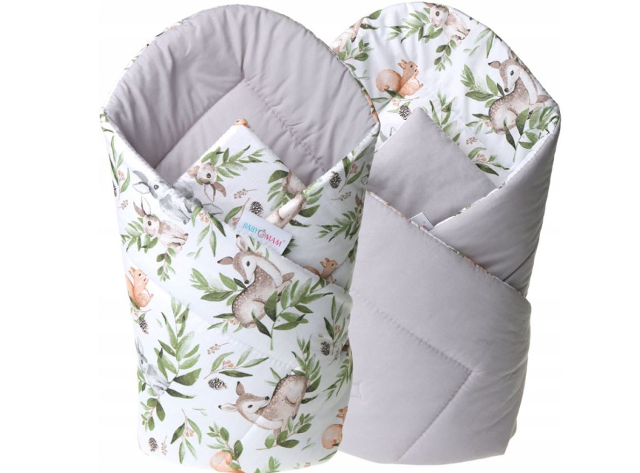 Oboustranná zavinovačka pro miminka 80x80 cm BABYMAM PREMIUM - Zelená paseka/šedá